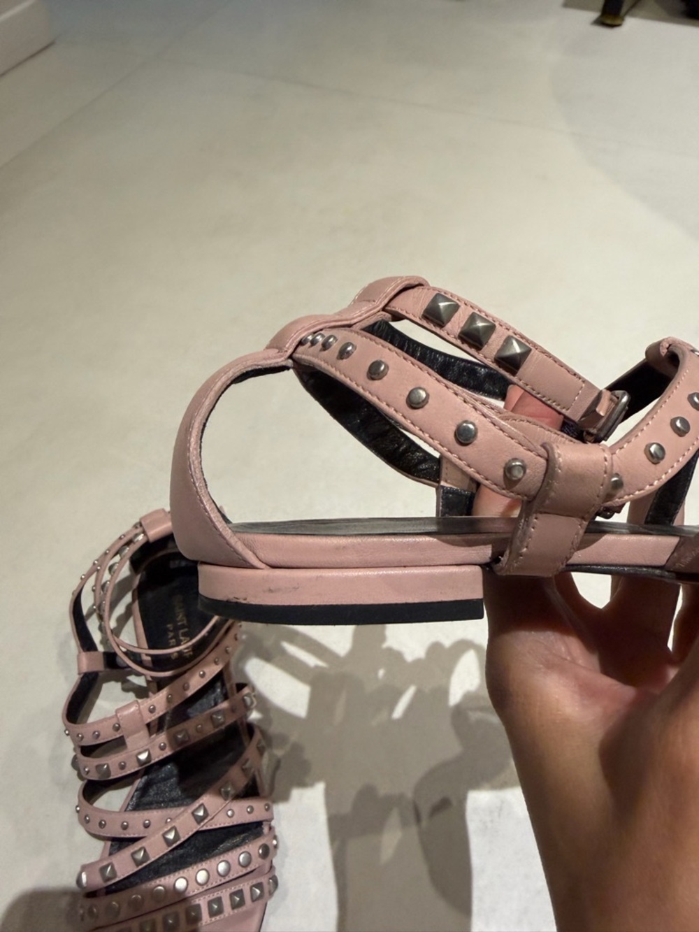 YSL 36 1/2 Studded Strappy Sandals in Blush Pink - Women's Fashion Sandal - Picture 9 of 15